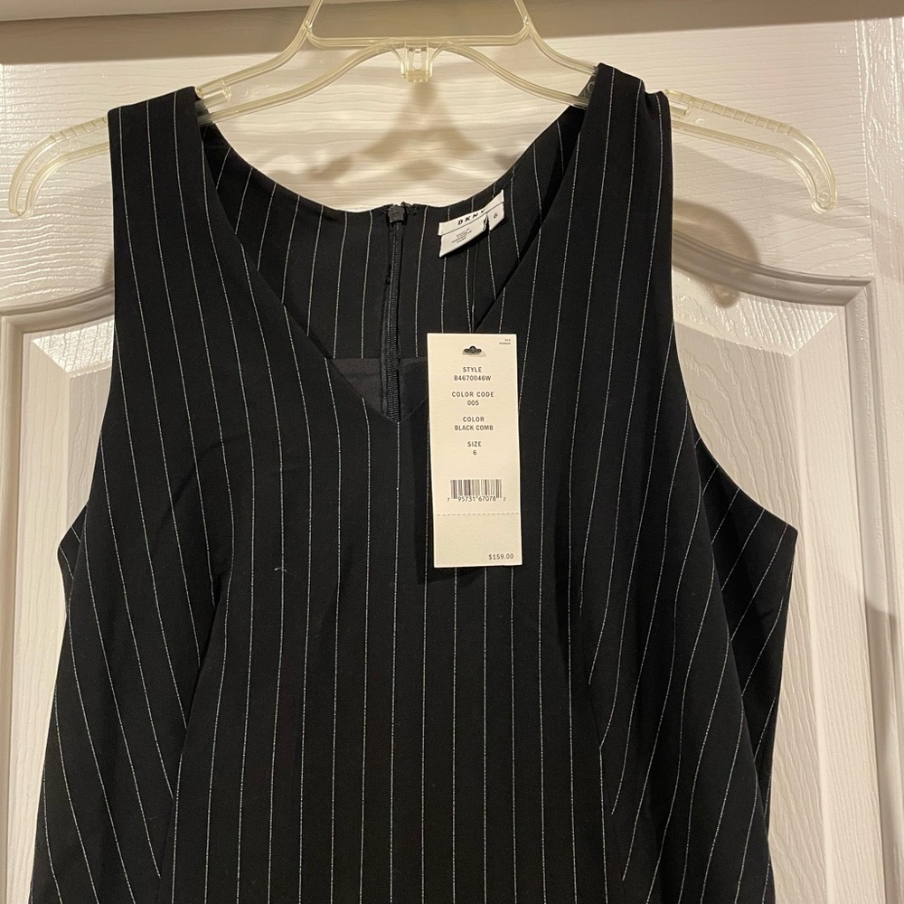 DKNY Black Pinstripe Midi Dress size 6 new with tags - Picture 2 of 10